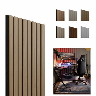 Perel-Akoestisch-wandpaneel-Eik-Zwart,-1250-x-300mm,-8-lamellen-10-x-27mm,-vilt-8mm-(4st)-(M-Z80818)