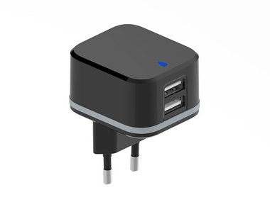 COMPACTE LADER MET 2 USB-AANSLUITINGEN - 5 V - 3.4 A max. ( 2.4 + 1 A ) - 17 W max. (PSS6EUSB35B)