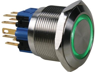 DRUKKNOP - PLAT - ROESTVRIJ STAAL - DPST 1NO 1NC - GROENE RING (R2000G)
