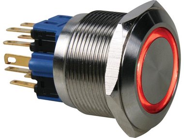 DRUKKNOP - PLAT - ROESTVRIJ STAAL - DPST 1NO 1NC - RODE RING (R2000R)