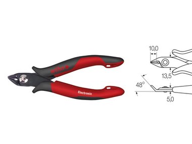 Wiha Schuine zijkniptang Electronic brede, spitse kop zonder facet (26833) 128 mm (WH26833)
