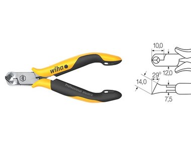 Wiha Schuine kopkniptang Professional ESD brede kop, ca. 29° met kleine facet (26835) 115 mm (WH26835)