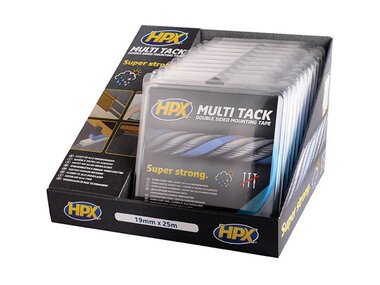 Display met 10x dubbelzijdige multi-tack tape - semi-transparant - 19 mm x 25 m (HPXDP0028)