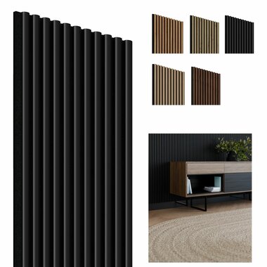Perel Akoestisch wandpaneel Zwart-Zwart, 1250 x 300mm, 11 lamellen 10 x 20mm, vilt 8mm (4st) (M-Z80792)