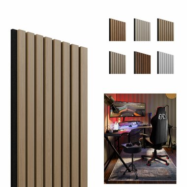 Perel Akoestisch wandpaneel Eik-Zwart, 1250 x 300mm, 8 lamellen 10 x 27mm, vilt 8mm (4st) (M-Z80818)