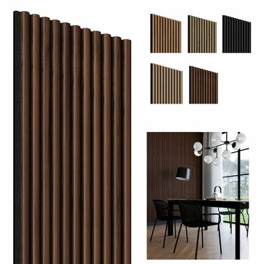Perel Akoestisch wandpaneel Walnoot-Zwart, 1250 x 300mm, 11 lamellen 10 x 20mm, vilt 8mm (4st) (M-Z80824)