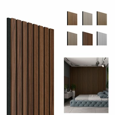 Perel Akoestisch wandpaneel Walnoot-Zwart, 1250 x 300mm, 8 lamellen 10 x 27mm, vilt 8mm (4st) (M-Z80826)
