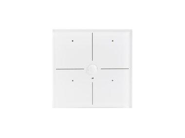 Glazen bedieningsmodule met 4 aanraaktoetsen en ingebouwde bewegings- en schemersensor (witte versie) (VMBGP4PIR-W-20)